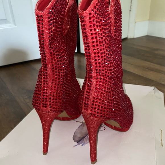 Jessica Simpson Intense Red Glitter Gabor Boots. - Picture 5 of 16